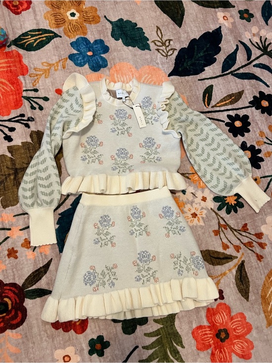 Mable Jackets & Blazers - NEW w Tag Floral Knit Ruffle Two-Piece Set